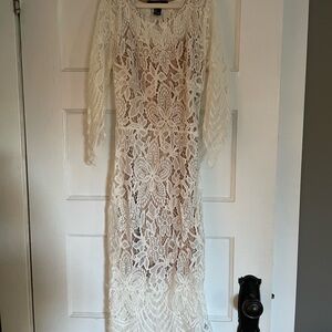 Forever 21 Cream Sheath Dress with Bell Sleeves